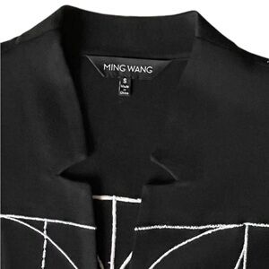Ming Wang Black and White Geometric 3/4 Sleeve Cardigan Jacket, S